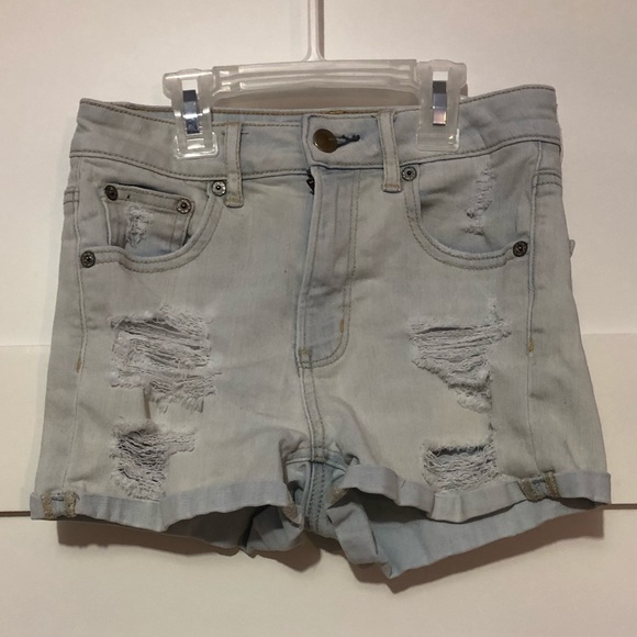 Light wash high waisted denim shorts with rips - Picture 1 of 4